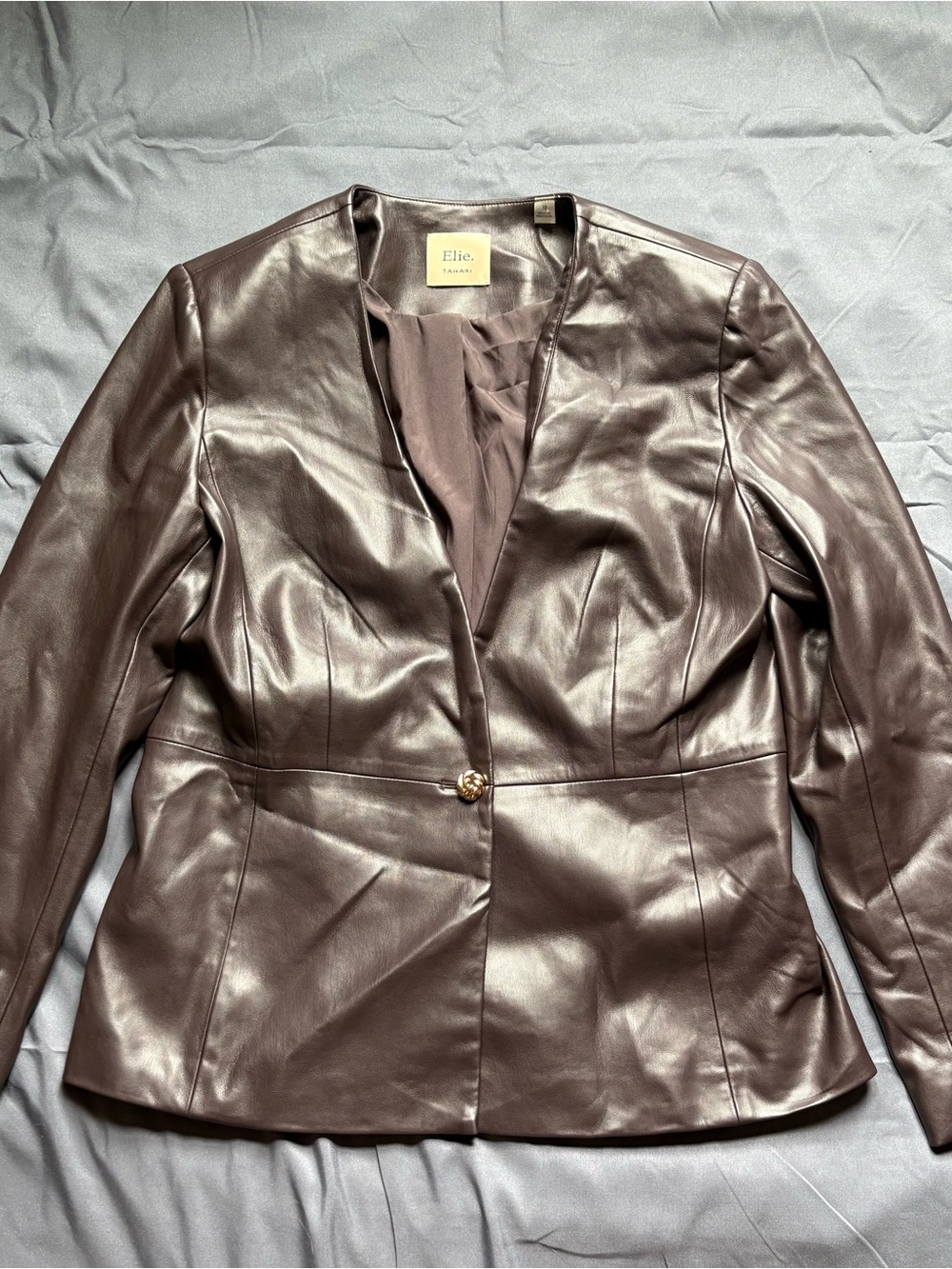 Elie Tahari Women's Brown Leather Single-Button Jacket